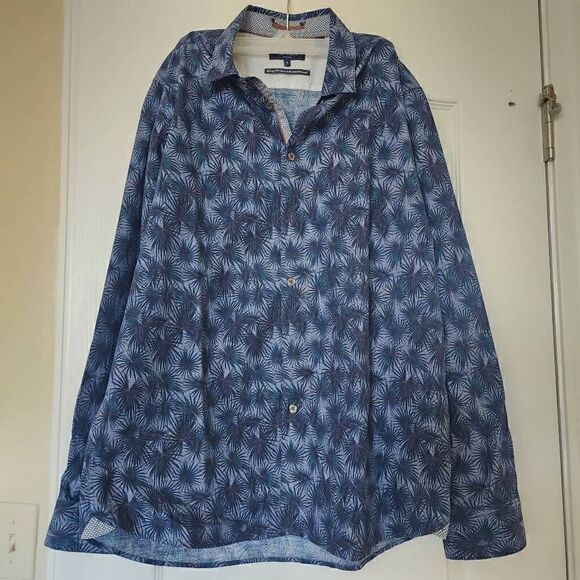 Ted Baker London Men's blue button up palm pattern blue shirt 5 (XL) - Picture 1 of 7